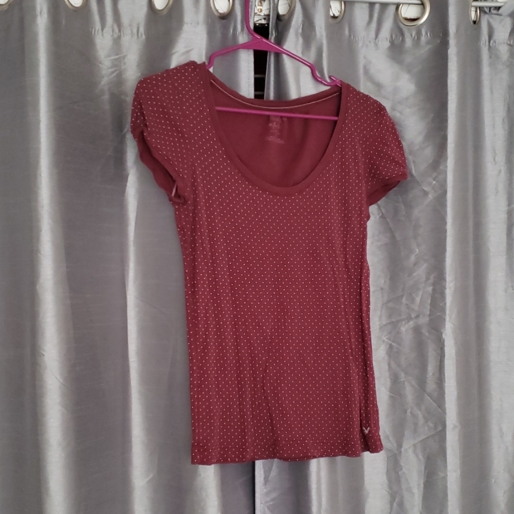 Burgundy and white shirt